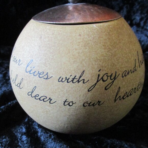 Round Ceramic Tea Light Candle Holder w/Copper Lid - Friends by Comfort Candles - Picture 2 of 3